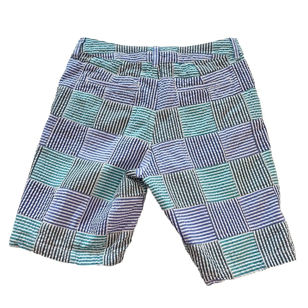 LL Bean Lakewashed Blue‎ Green Seersucker Plaid Chino Bermuda Shorts Size 6